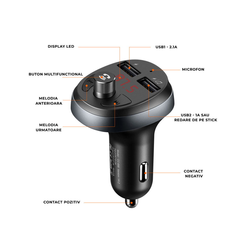 Mcdodo Modulator Bluetooth Dual USB FM Black [8]