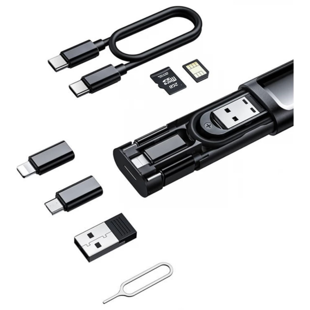 Mcdodo Set de adaptoare si cabluri,1 x carcasa, 3x adaptoare USB-C la Lightning, microUSB, USB, 1x cablu USB-C, 1x card TF, 1x cheie cartela SIM, Negru [8]