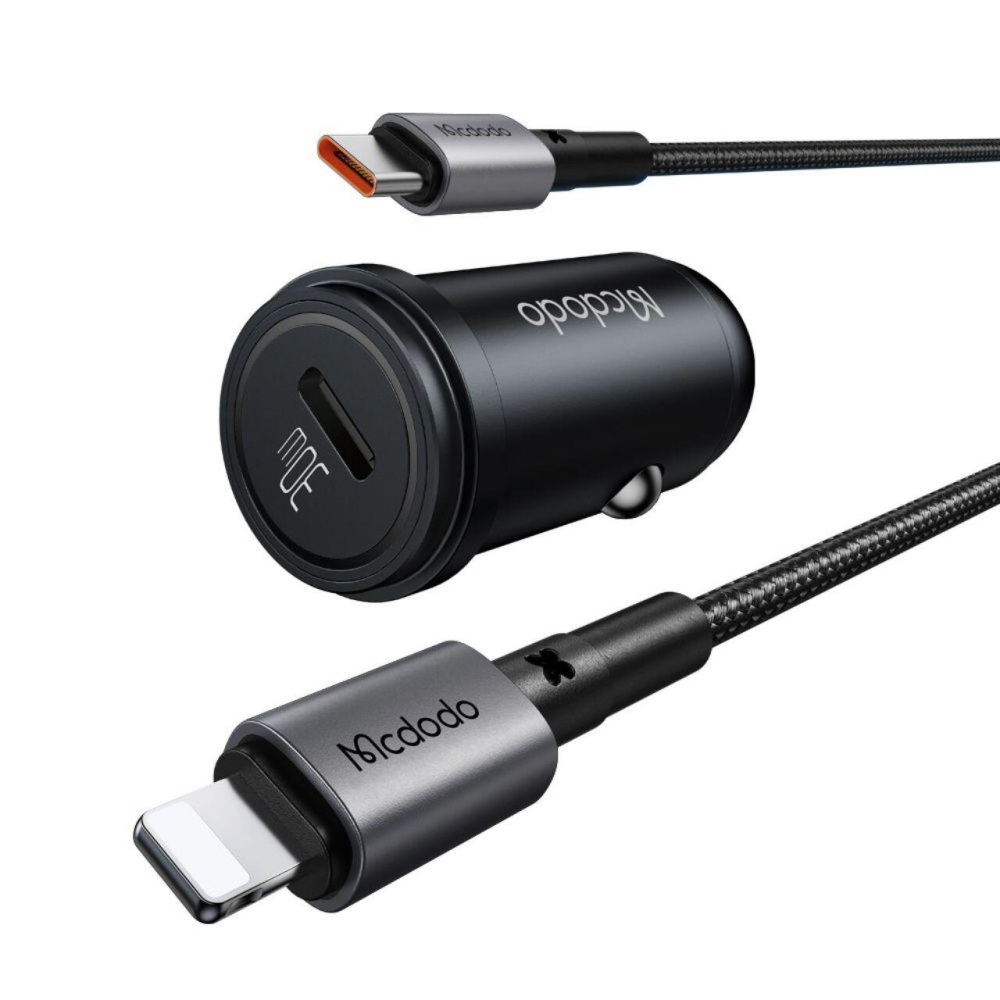 Mcdodo Set Incarcator Auto 1xType-C Fast Charging PD 30W, cablu Type-C la Lightning 1.2m Negru [10]