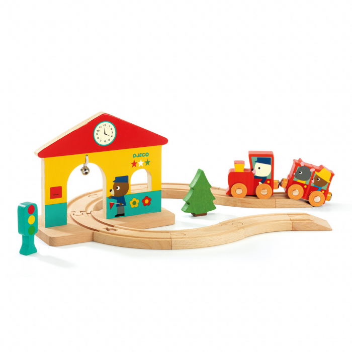 Mica statie, Tren cu sine si statie, din lemn, Djeco, varsta 1 - 3 ani, Baiat, Fata [3]