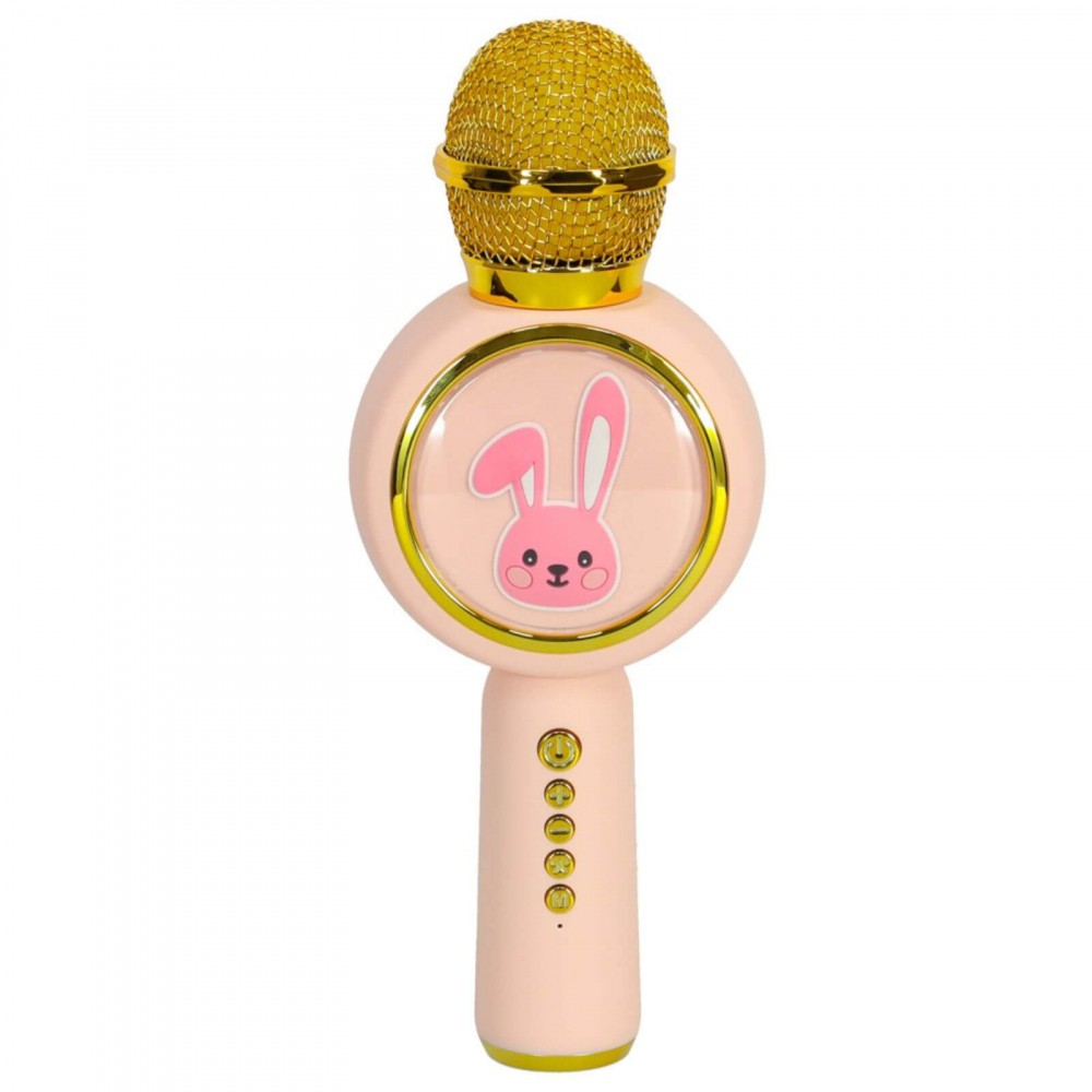 Microfon karaoke wireless copii, model iepuras cu LED si efecte vocale – Roz [4]