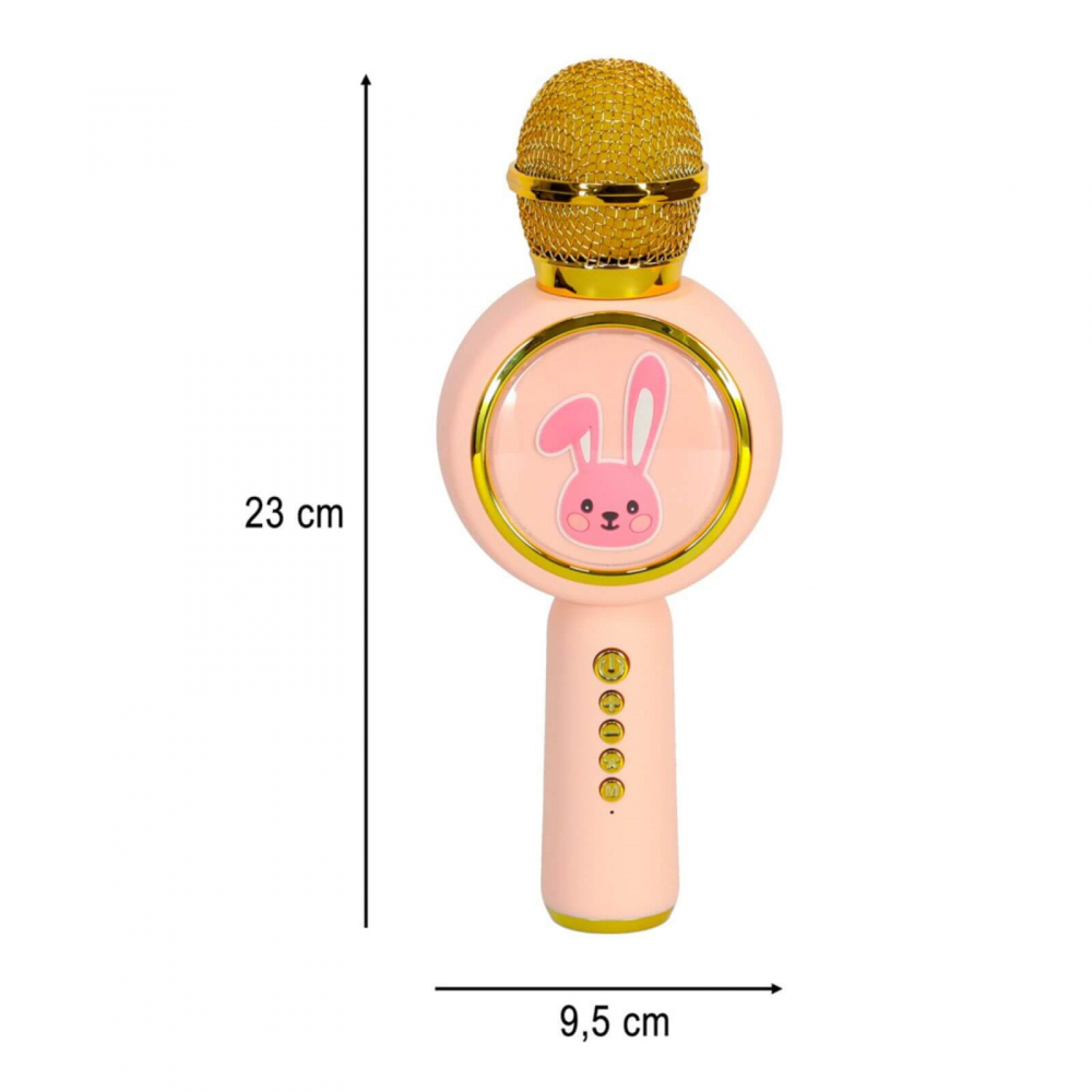 Microfon karaoke wireless copii, model iepuras cu LED si efecte vocale – Roz [10]