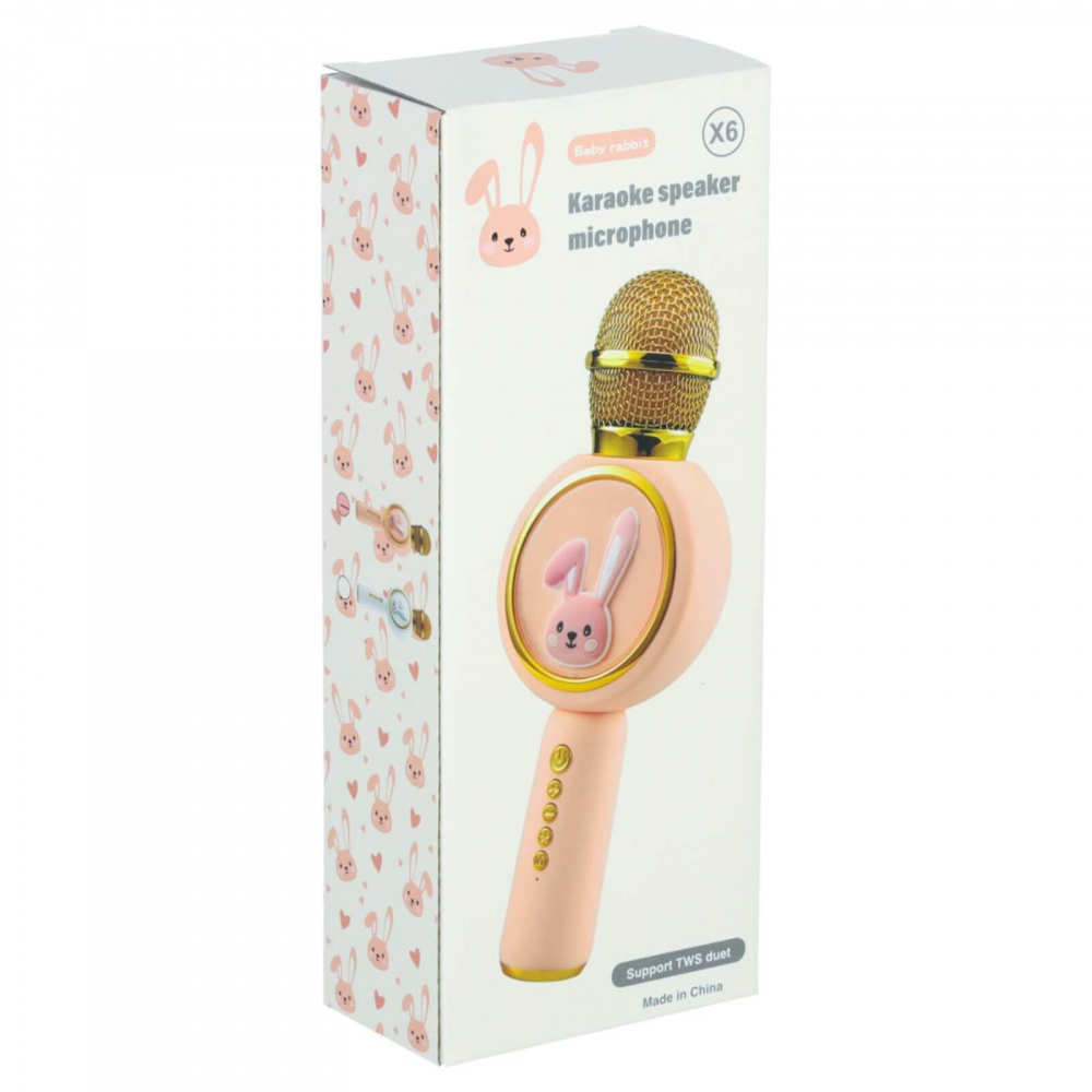 Microfon karaoke wireless copii, model iepuras cu LED si efecte vocale – Roz [11]