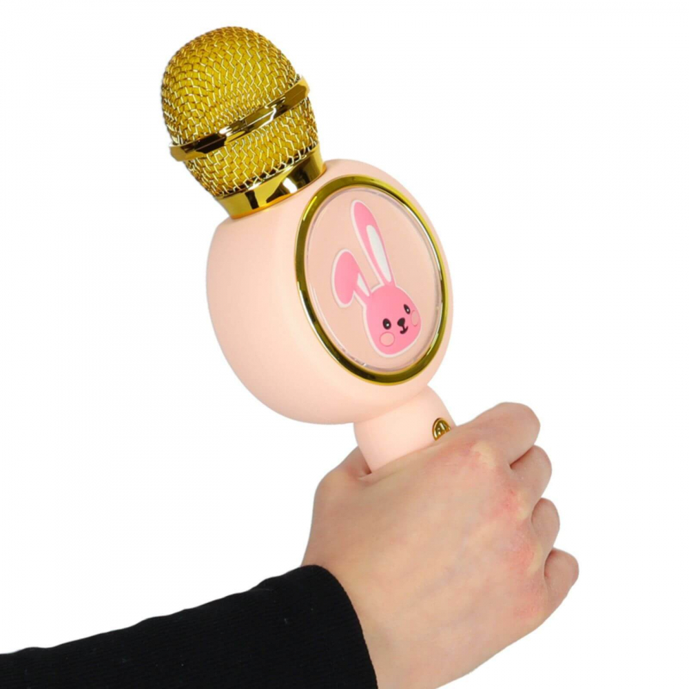 Microfon karaoke wireless copii, model iepuras cu LED si efecte vocale – Roz [3]