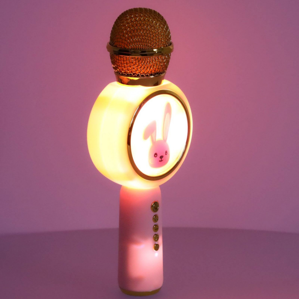 Microfon karaoke wireless copii, model iepuras cu LED si efecte vocale – Roz [8]