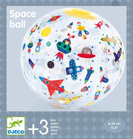 Minge de plaja, model Spatiul Cosmic, Rachete, 35 cm diametru, transparenta, Djeco, varsta 3 - 6, 6 - 9 ani, Baiat, Fata [2]