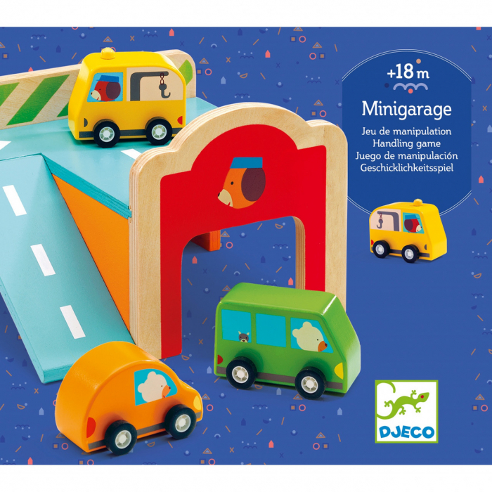 Mini garaj cu rampa si 3 masinute din lemn, 18 luni+, Djeco, varsta 1 - 3 ani, Baiat [2]