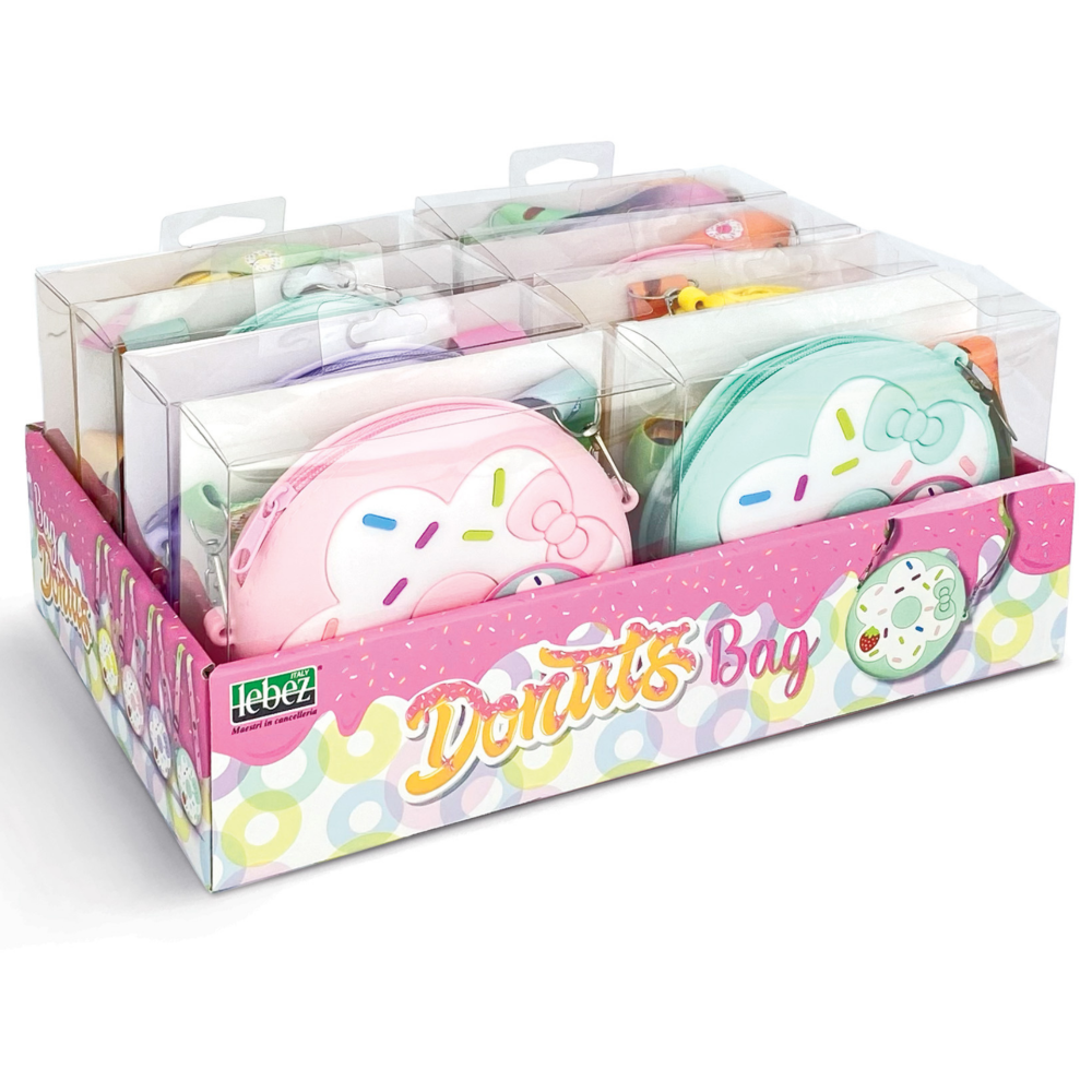 Mini geanta Donuts din silicon, cu fermoar si curea de umar reglabila  - ø 12 x 3.5 cm (8 buc/display), copii varsta 3 ani+,6 ani+,8 ani+ [7]