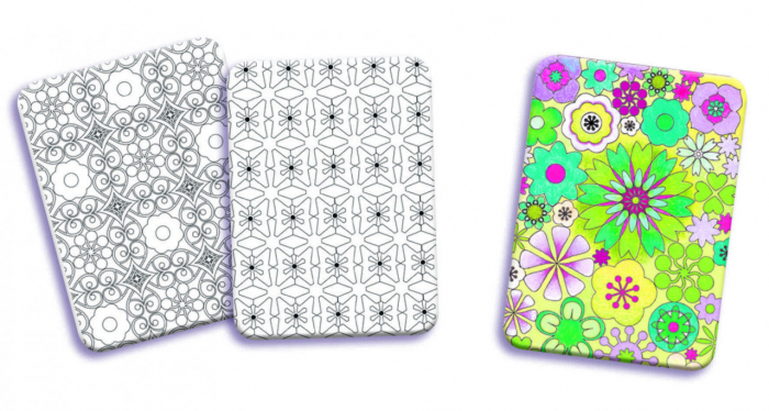 Mini grafic, Set 30 planse de colorat si desenat, Flori, Djeco [2]
