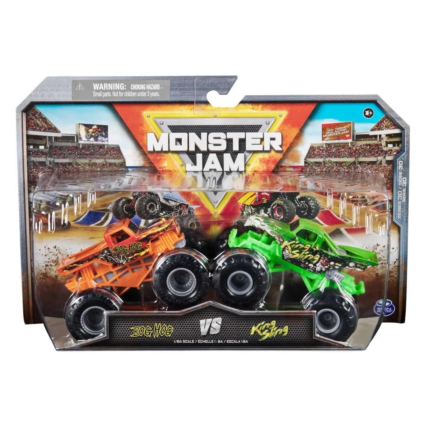 Monster jam set 2 masinute metalice bog hog si king sling scara 1 la 64, copii 3 ani pana la 7 ani [1]