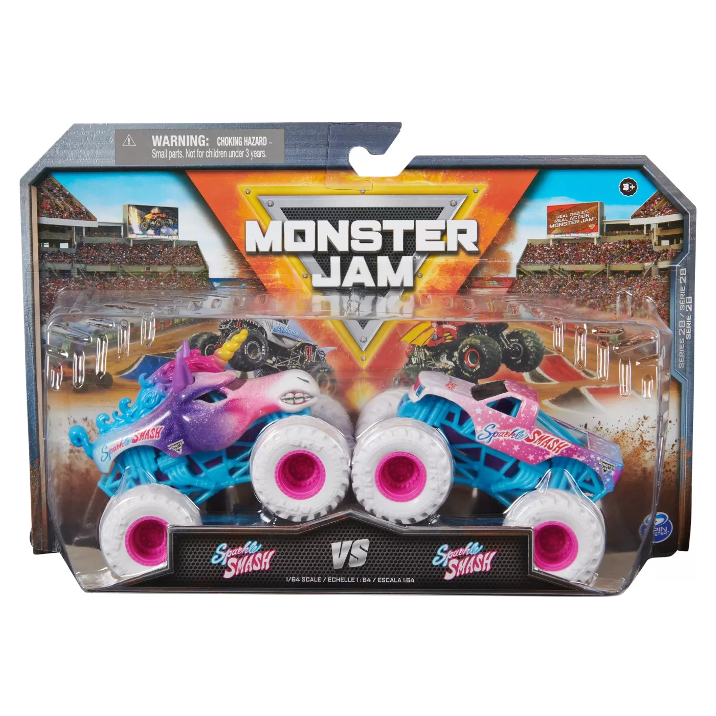 Monster jam set 2 masinute metalice sparkle smash scara 1:64, varsta de la 3 ani la 7 ani [1]