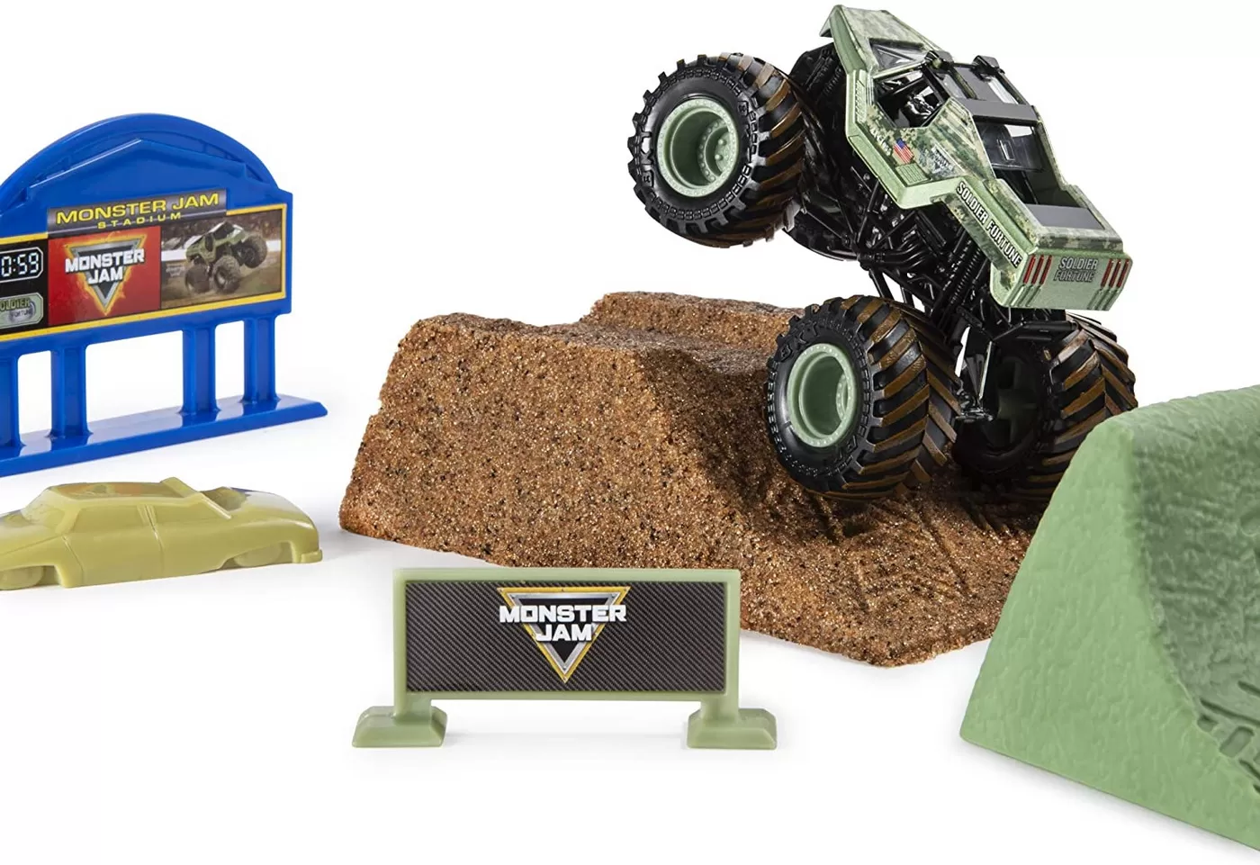 Monster jam set camioneta soldier fortune cu nisip kinetic si accesorii cu rampa [6]