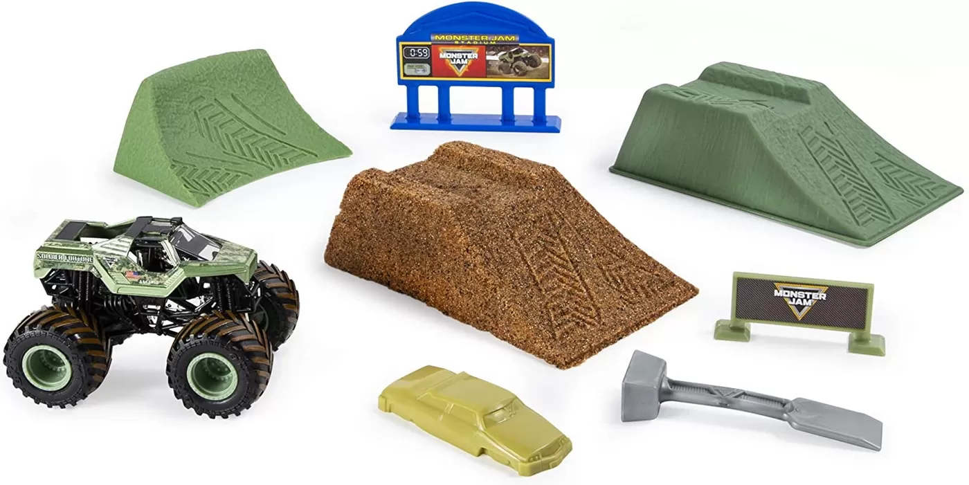 Monster jam set camioneta soldier fortune cu nisip kinetic si accesorii cu rampa [4]