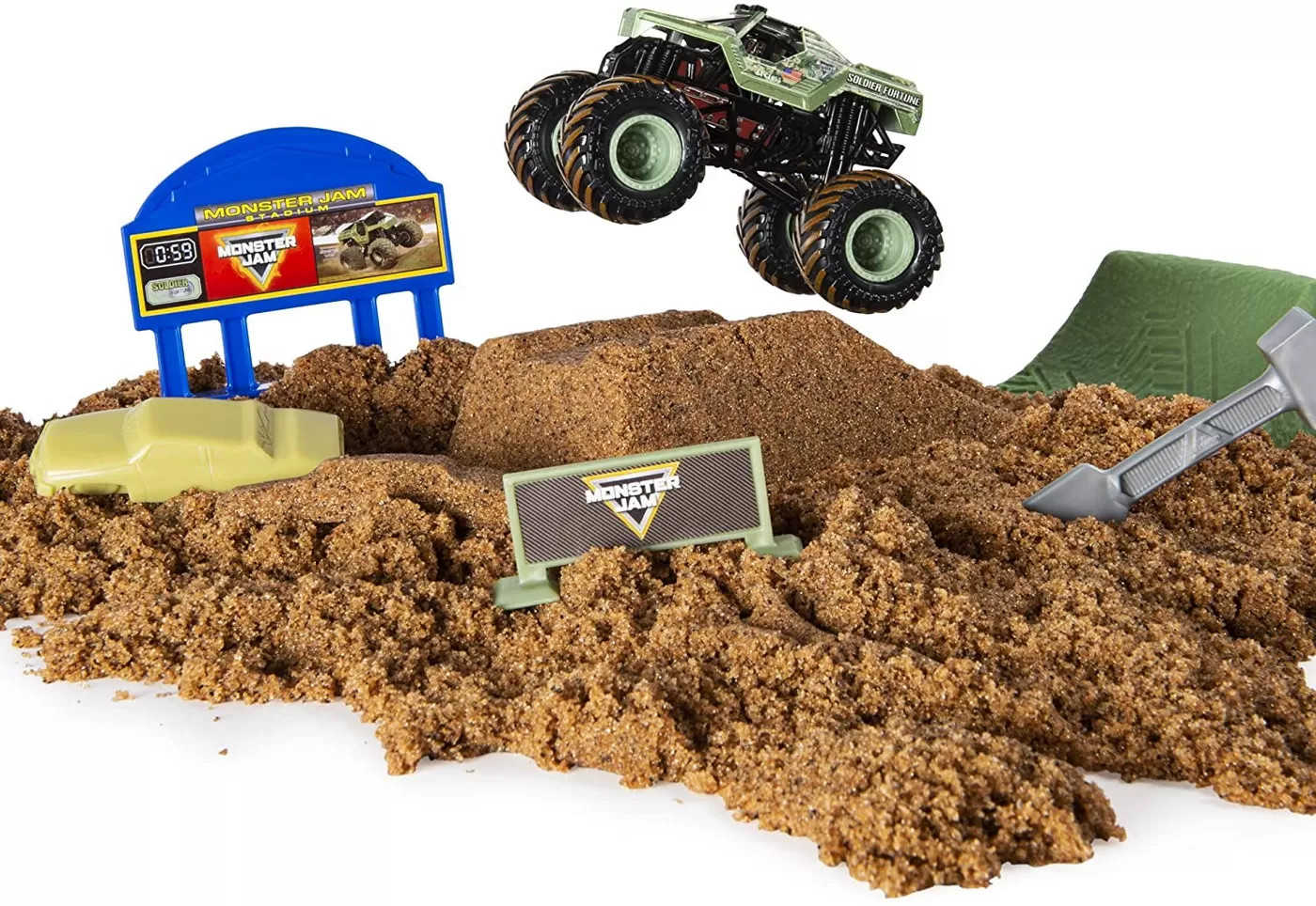 Monster jam set camioneta soldier fortune cu nisip kinetic si accesorii cu rampa [2]