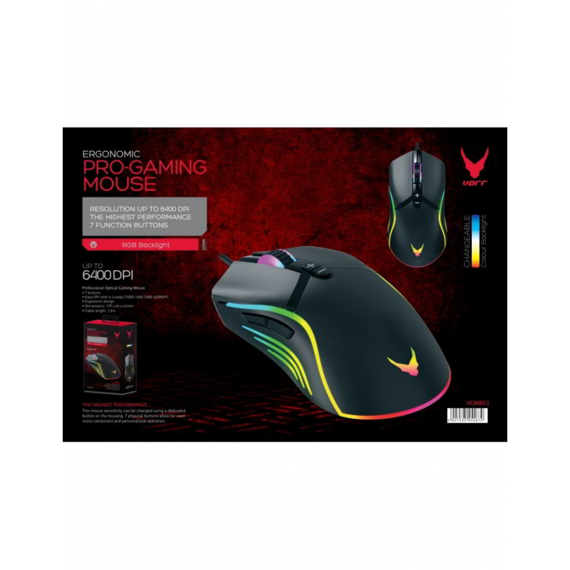 Mouse optic Omega Varr Gaming VGMB03, 1000-1600-3200-6400 dpi, USB, iluminare RGB, 7 butoane, negru [4]