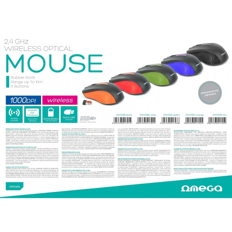 Mouse wireless Omega Ergonomic OM0419B, 1000 dpi, conector USB 2.4GHz, negru [4]