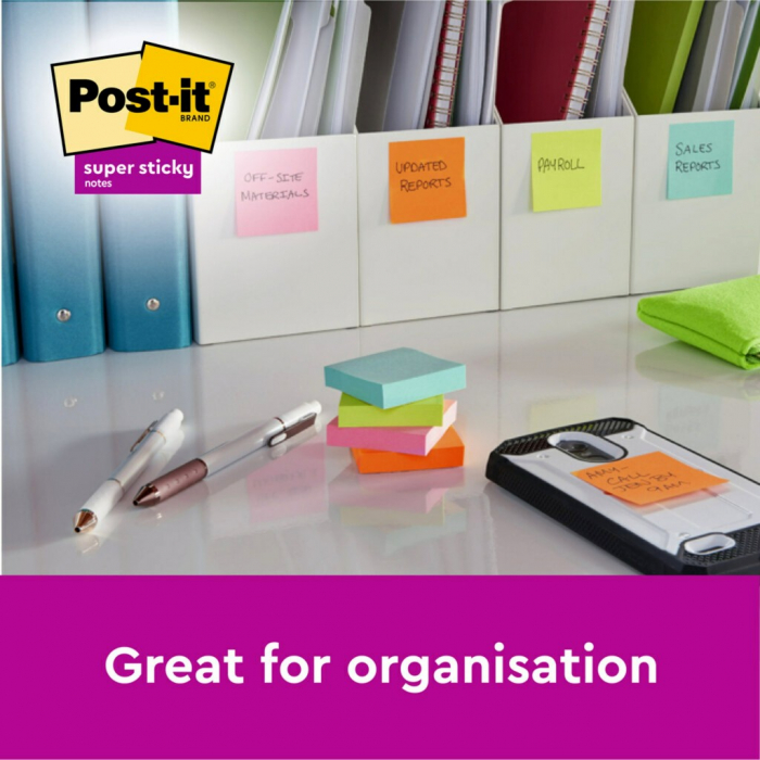 Notes adeziv Super Sticky 76 x 76 mm, 90 file x 5 culori asortate, Post-It [5]