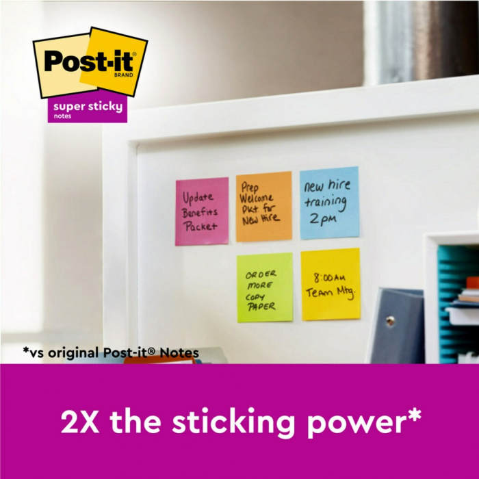 Notes adeziv Super Sticky 76 x 76 mm, 90 file x 5 culori asortate, Post-It [2]