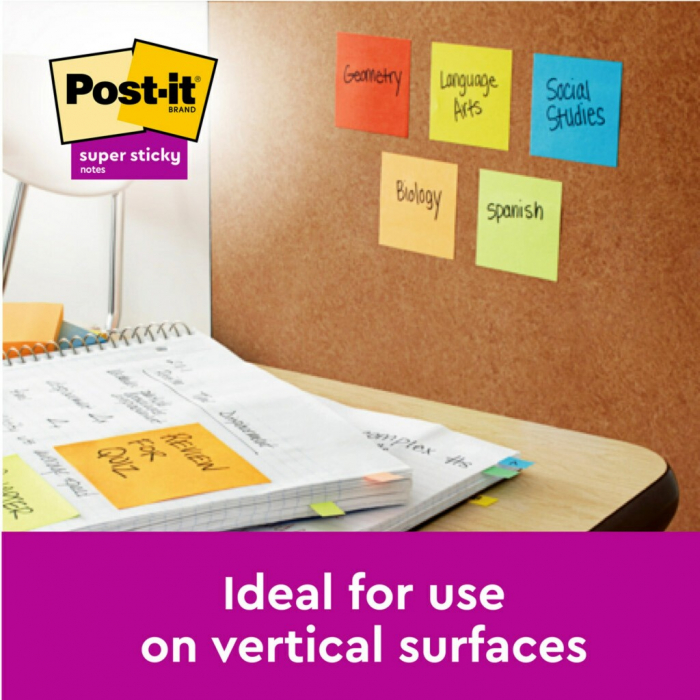 Notes adeziv Super Sticky 76 x 76 mm, 90 file x 5 culori asortate, Post-It [4]