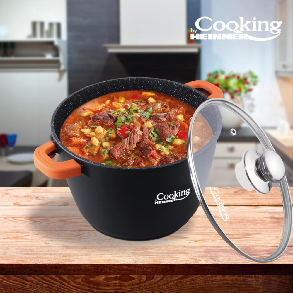 Oala aluminiu turnat+capac, 28 cm x 20 cm , 10 l, dark line, cooking  by heinner [3]