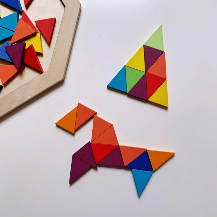 Joc octagon curcubeu cu piese colorate din lemn, tip tangram, puzzle. [6]