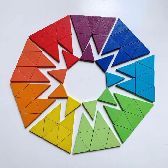 Joc octagon curcubeu cu piese colorate din lemn, tip tangram, puzzle. [5]