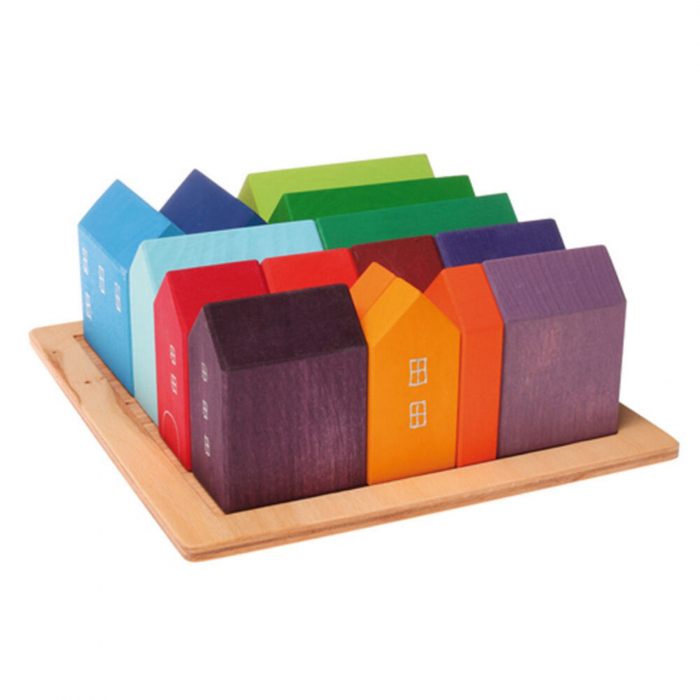 Jucarii din lemn Waldorf - set 15 casute curcubeu din lemn. [7]
