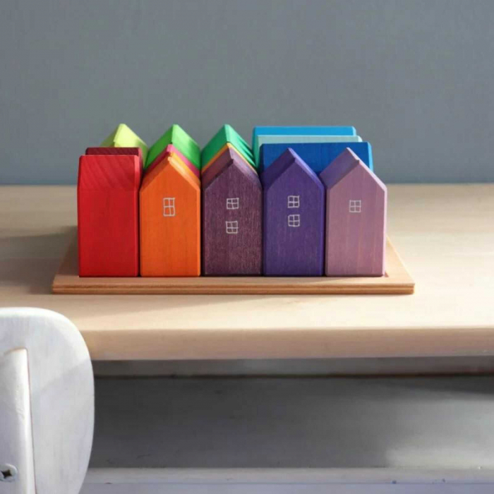 Jucarii din lemn Waldorf - set 15 casute curcubeu din lemn. [4]