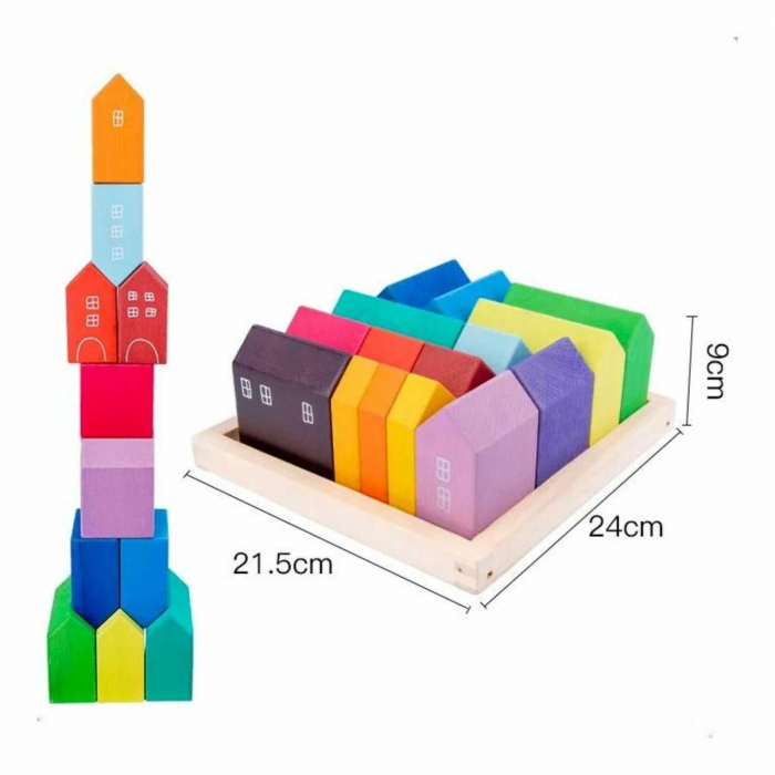 Jucarii din lemn Waldorf - set 15 casute curcubeu din lemn. [8]