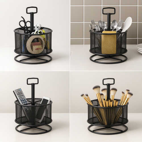 Organizator birou rotativ, suport metalic, 4 creioane, pentru creioane, pixuri [3]