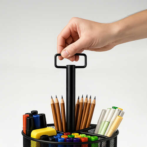 Organizator birou rotativ, suport metalic, 4 creioane, pentru creioane, pixuri [7]