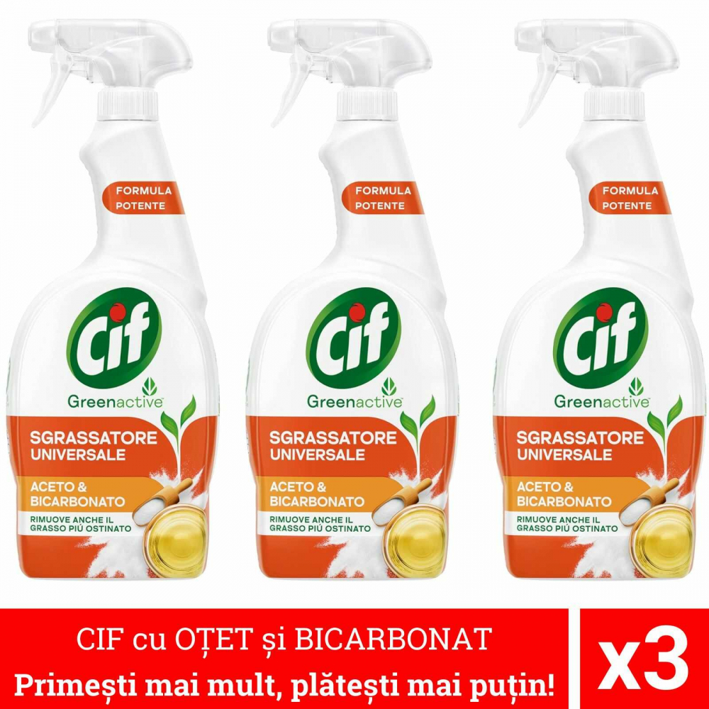 3x Cif Spray Degresant cu Otet si Bicarbonat 650ml – Pachet Economic [1]