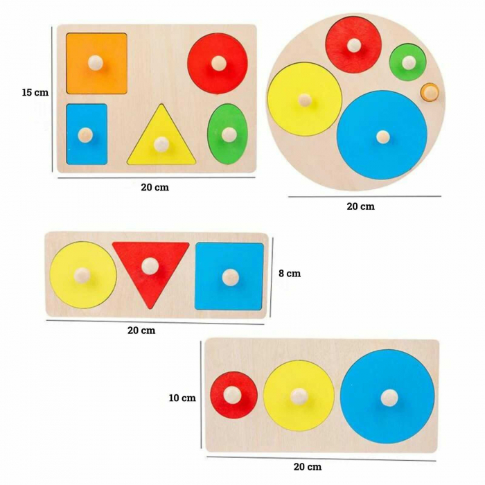 Pachet 4 Jocuri Puzzle Montessori, din lemn, incastre, cu maner [2]