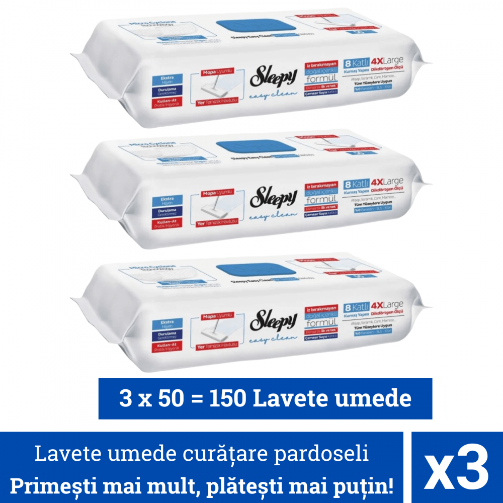 Lavete umede pardoseli Sleepy Albastru, 150 buc cu Otet si Bicarbonat [1]