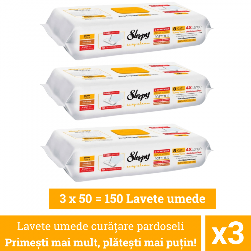 Lavete umede pardoseli Sleepy Galbene, 150 buc cu Otet si Bicarbonat [1]