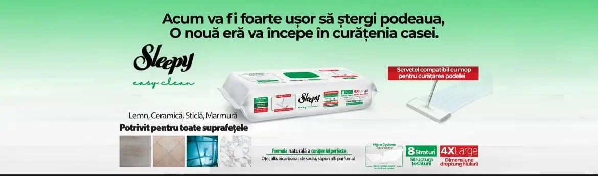 Lavete umede pardoseli Sleepy Verde, 150 buc cu Otet si Bicarbonat [3]