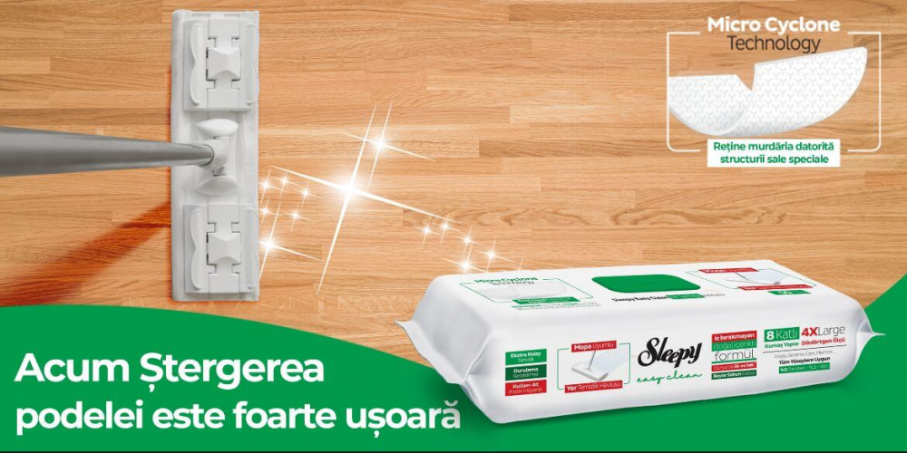 Lavete umede pardoseli Sleepy Verde, 150 buc cu Otet si Bicarbonat [7]