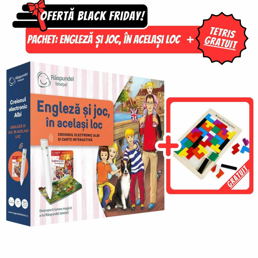 Pachet Raspundel Istetel 2.0: Creion + Carte Engleza + CADOU Joc Tetris din Lemn [1]