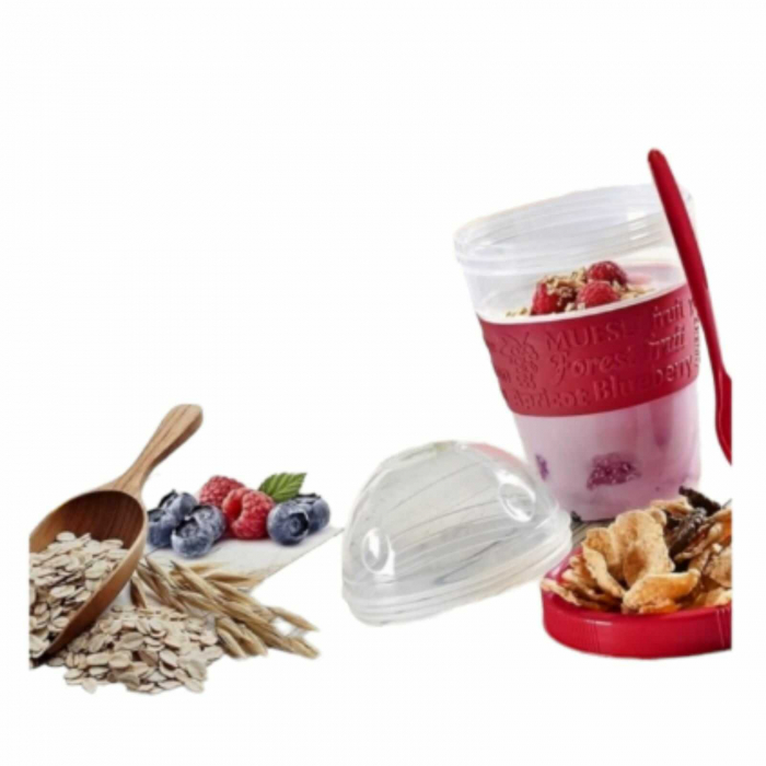 Pahar pentru iaurt cu recipient cereale, cu lingurita, 600 ml - Micostore [2]
