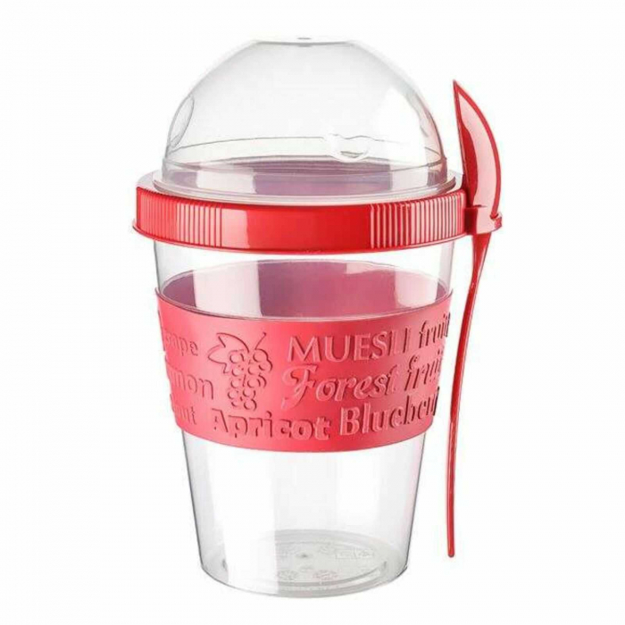 Pahar pentru iaurt cu recipient cereale, cu lingurita, 600 ml - Micostore [1]
