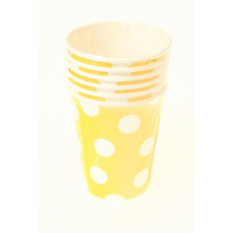 Pahare petrecere GoDan Party cu buline albe, 270ml, carton, galben, 363012, set 6 buc [2]