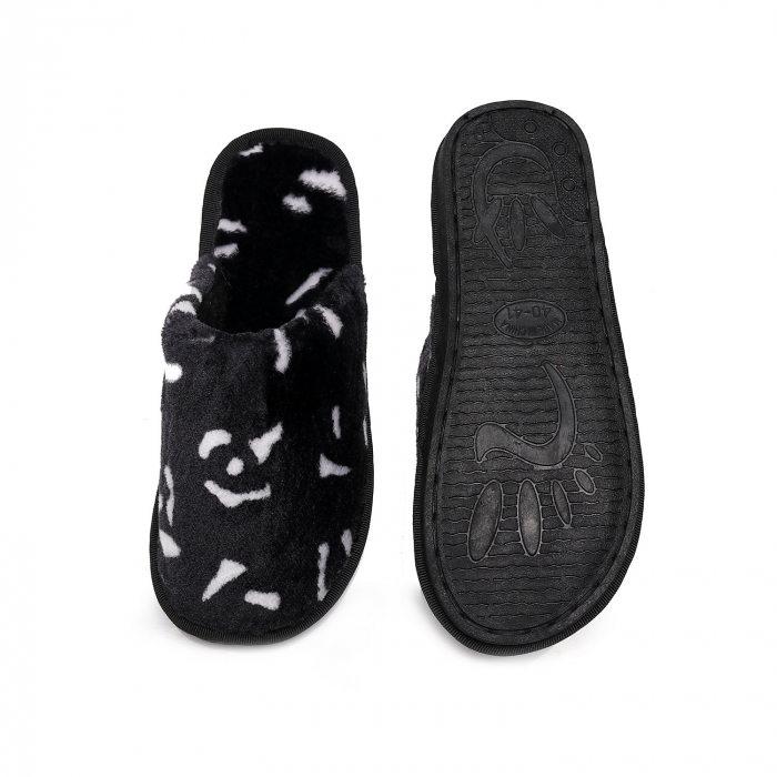 Papuci pufosi Animal Print Negri [3]