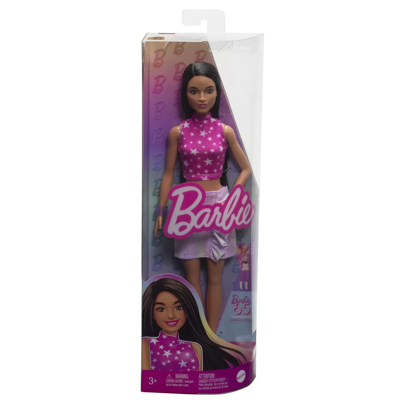 Papusa barbie fashionista bruneta cu top cu stelute, varsta de la 3 ani la 12 ani [1]
