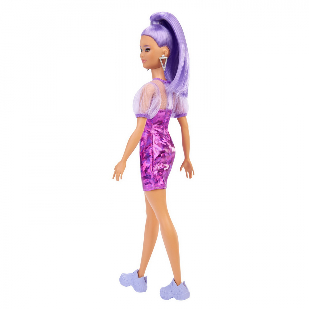 Papusa barbie fashionista cu par mov cu rochie cu umeri bufanti, varsta de la 3 ani la 12 ani [4]