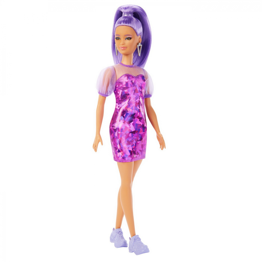 Papusa barbie fashionista cu par mov cu rochie cu umeri bufanti, varsta de la 3 ani la 12 ani [2]