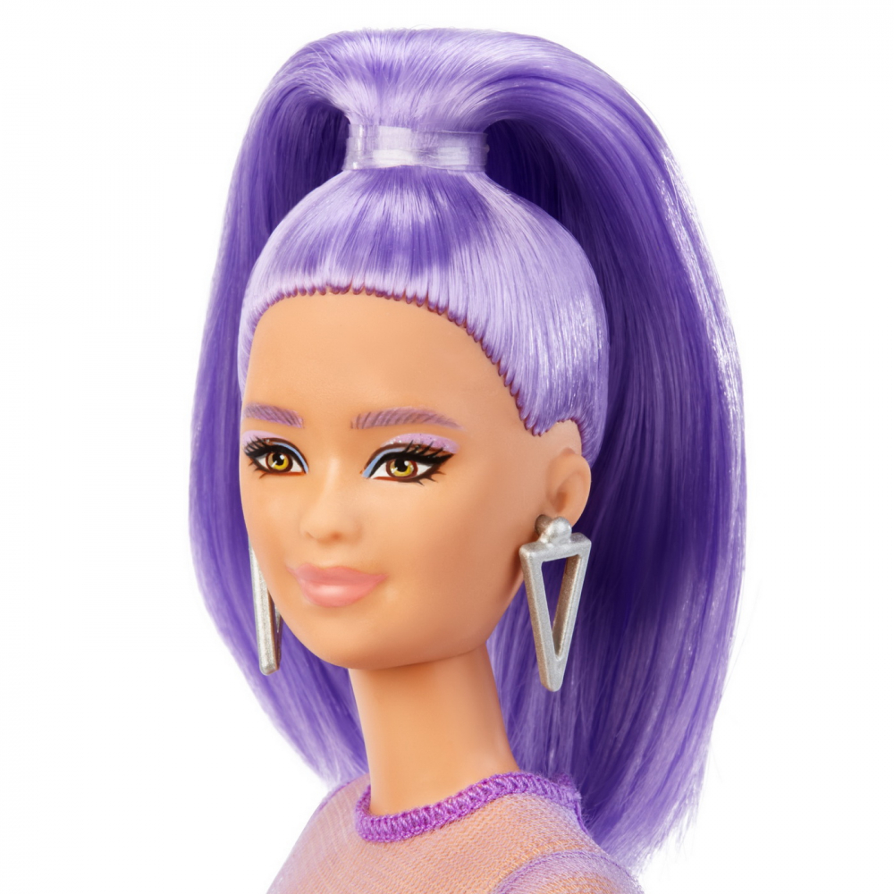 Papusa barbie fashionista cu par mov cu rochie cu umeri bufanti, varsta de la 3 ani la 12 ani [8]