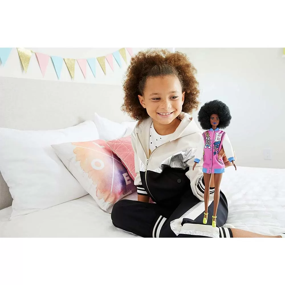 Papusa barbie fashionista cu parul afro si jacheta lila, copii varsta 3 ani pana la 12 ani [3]