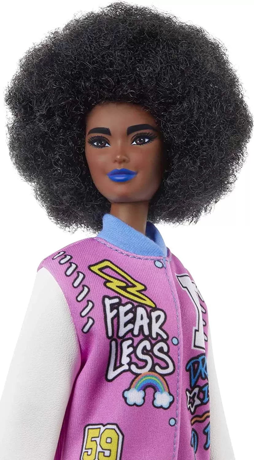 Papusa barbie fashionista cu parul afro si jacheta lila, copii varsta 3 ani pana la 12 ani [7]