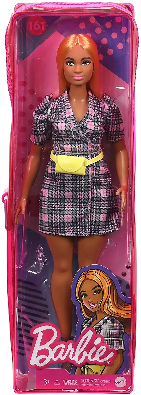 Papusa barbie fashionista cu rochie tip blazer roz in carouri, copii varsta 3 ani pana la 12 ani [1]