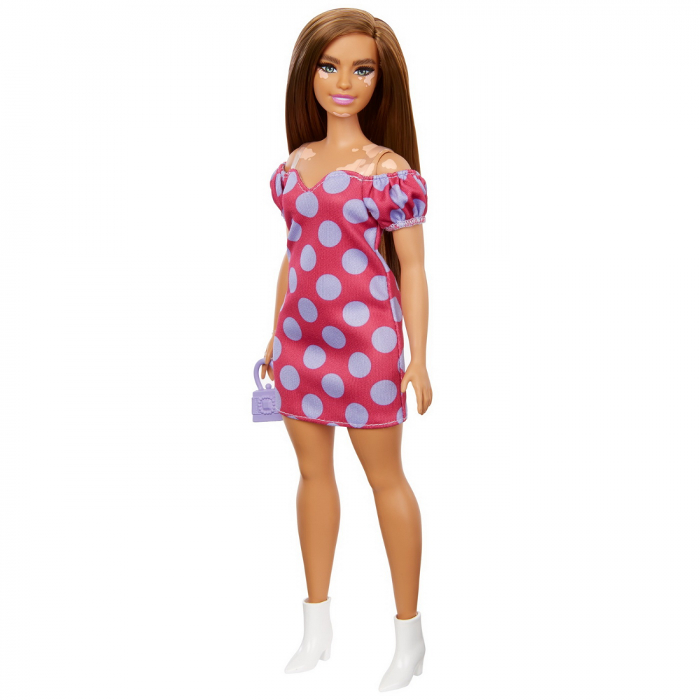 Papusa barbie fashionista satena cu rochie roz cu buline, varsta de la 3 ani la 12 ani [5]